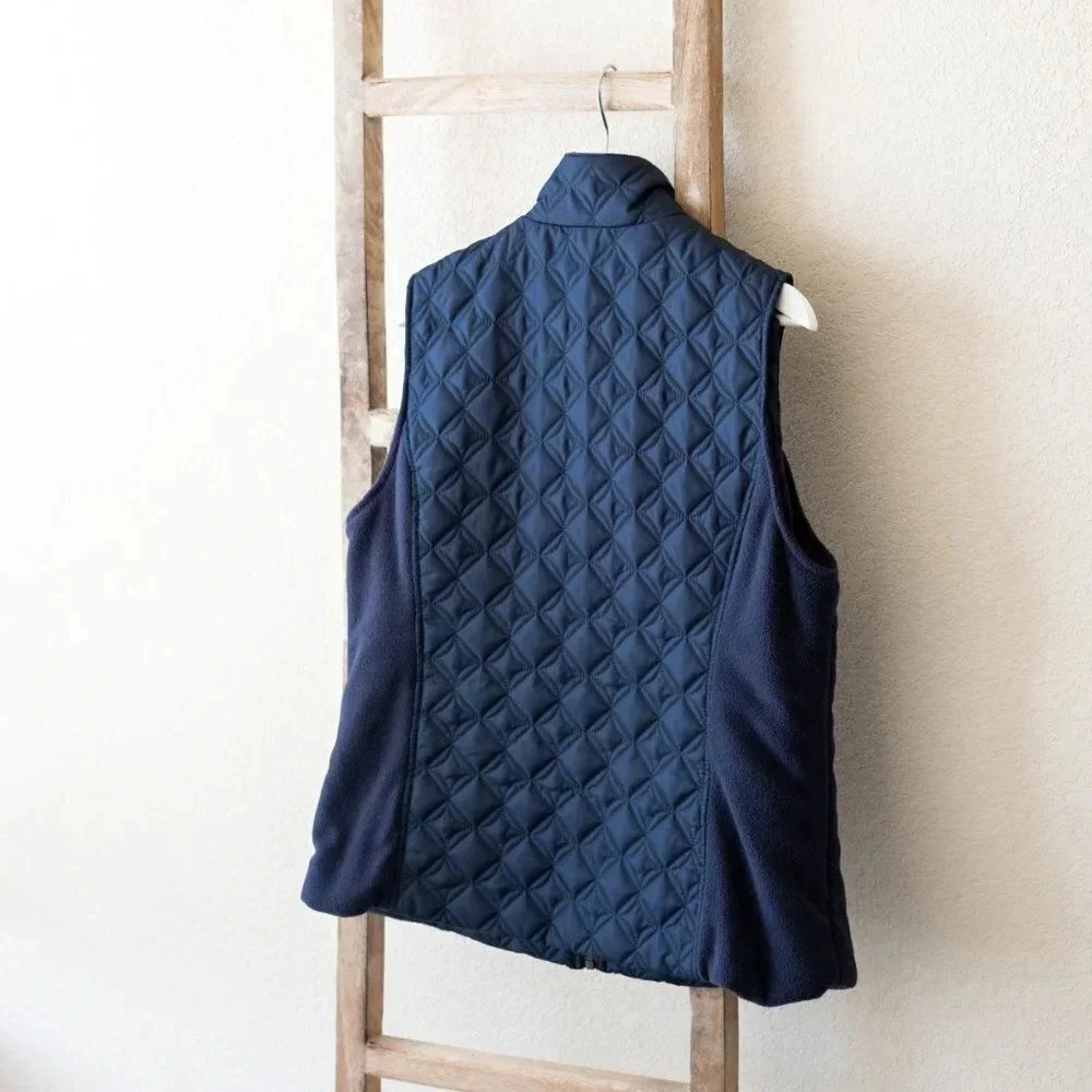 G.H. BASS VEST SZ L NAVY BLUE QUILTED PUFFER FLEECE FULL ZIP POCKETS MADE IN USA - Picture 5 of 9